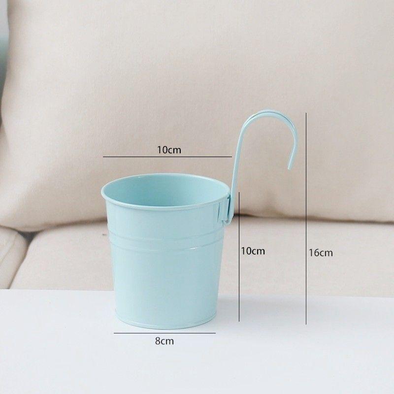 Colorful Metal Hanging Flower Pot with Curved Hook – Small Iron Bucket for Balcony or Wall with Succulent or Green Plant