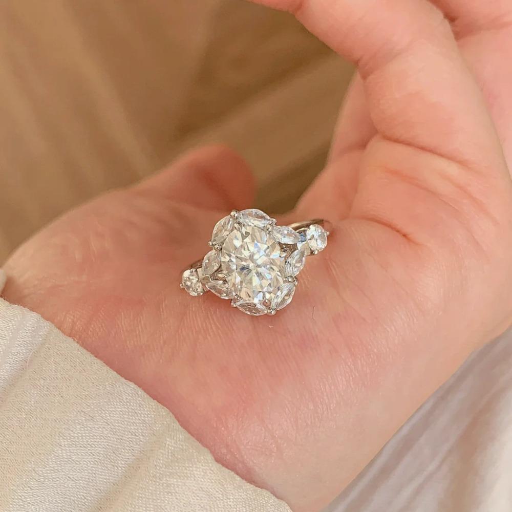 Open Ring Fashion Marquise Cut Simulated Moissanite High Carbon Diamond Ring for Women adjustable