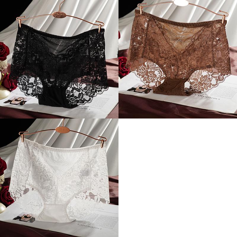 Women High Waist Briefs Lace Floral Panties Sexy Transparent Underwear Seamless Female Hollow Out Lingerie