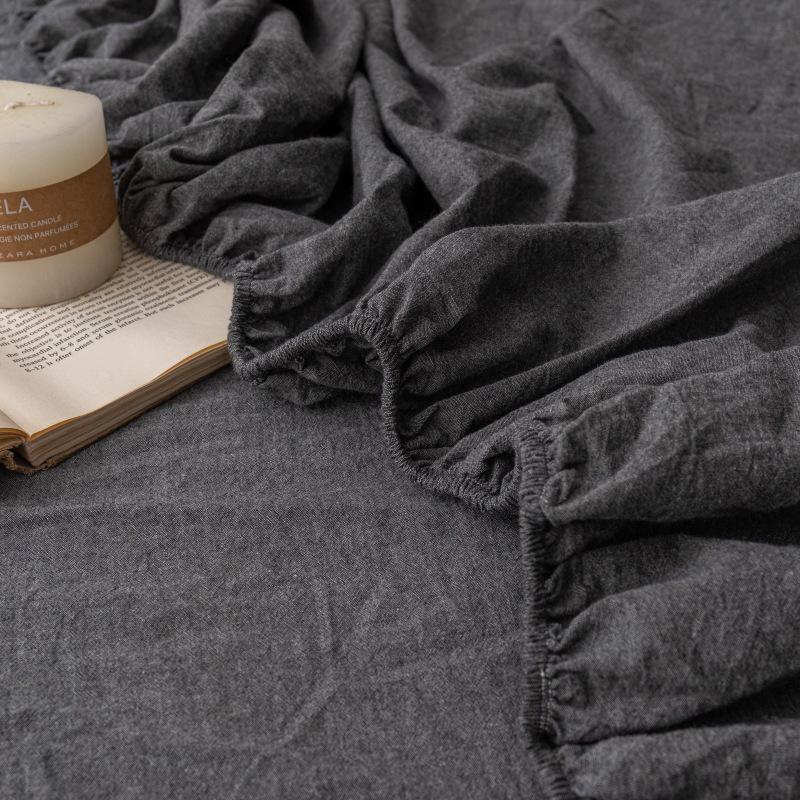 Muji-Style Washed Cotton Fitted Sheet Set - Non-Slip, Single Piece, Mattress Protector
