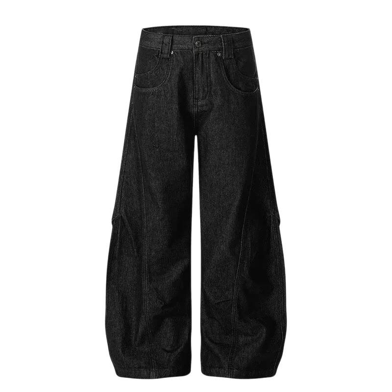 Men Women Loose Fit Wide Leg Denim Pants With Pleated Detail Straight Cut Casual Jeans Collection