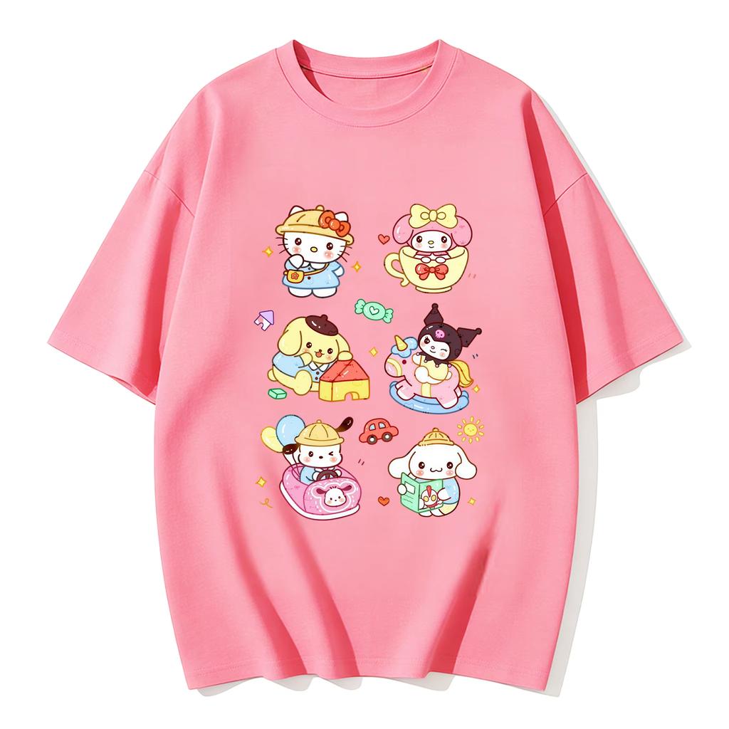 2026 New Summer Cute Sanrio TShirts Soft Cotton Short Sleeve Tees for Parents Kids Breathable Casual Daily Outfit Tops