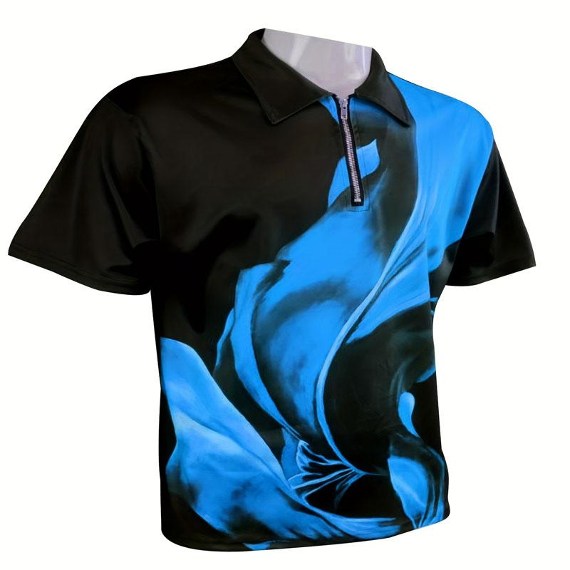 Sommar Utomhus Bekväm Casual Herr 3D-tryckt Kortärmad Modepolo med Dragkedja