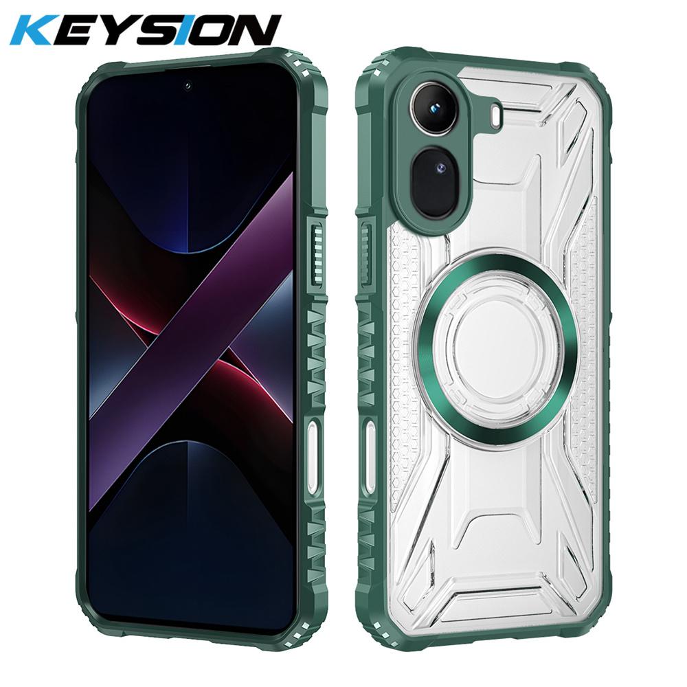 KEYSION Transparent Magnetic Case for Redmi A7 Pro 4G Soft Silicone+PC Heavy Duty Shockproof Phone Cover for Xiaomi POCO C81 Pro