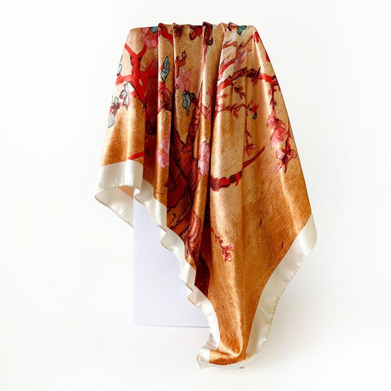 90cm Women’s Scarf – New Style Headscarf, Vintage Print Shawl, Rayon Satin Square Scarf