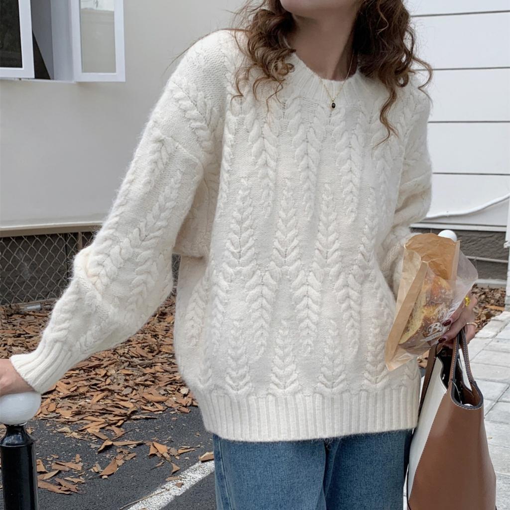 One Size Women's Pullover Sweater Loose Fried Dough Twist Knitting Top