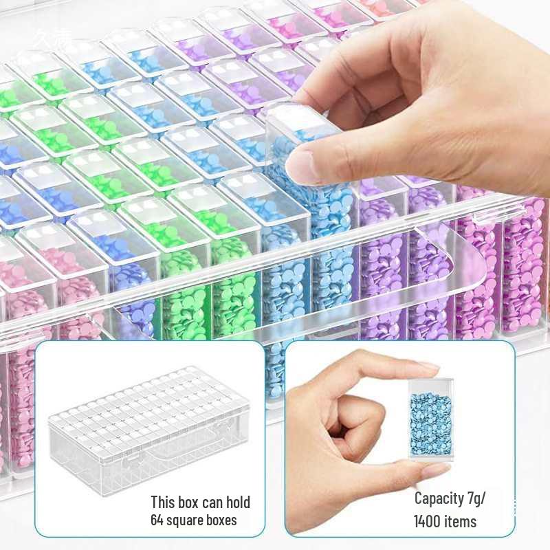 Portable Diamond Painting Storage Box – 64-Grid Transparent Bead Organizer