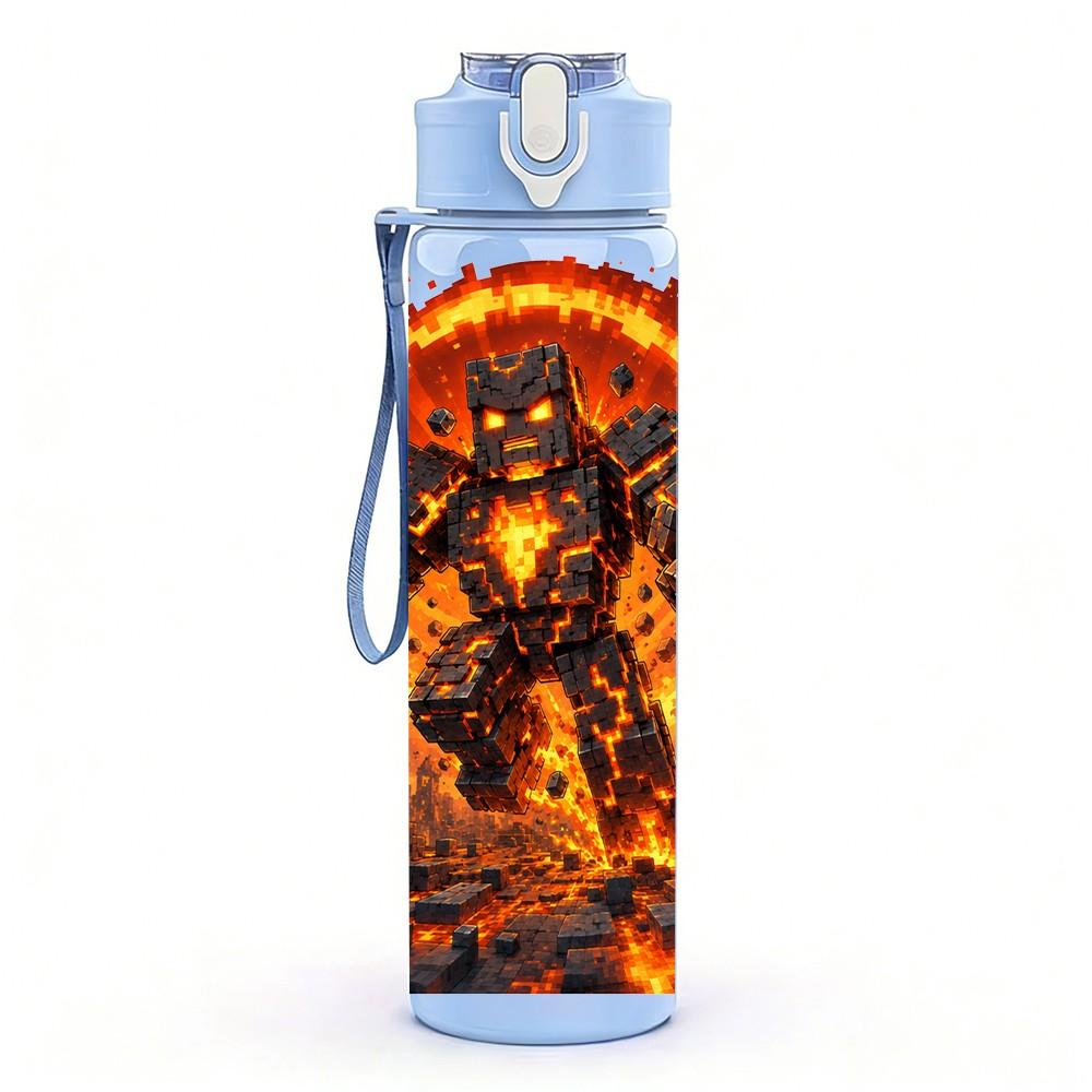 1PC Lava Fire Demon Monster Pattern 750ml Color Plastic Sports Water Bottle Leakproof Flip Straw Lid Suitable for Sports Office Home Use