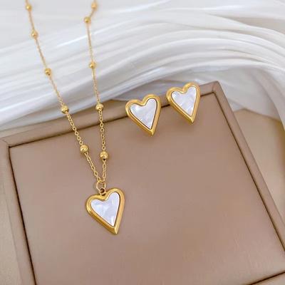 Mode Nouveau Design Simple   Forme de Cœur  Acier Inoxydable Plaqué Or Boucles d'Oreilles Collier Ensemble de Mariée Pour Fête de Mariage Cadeau