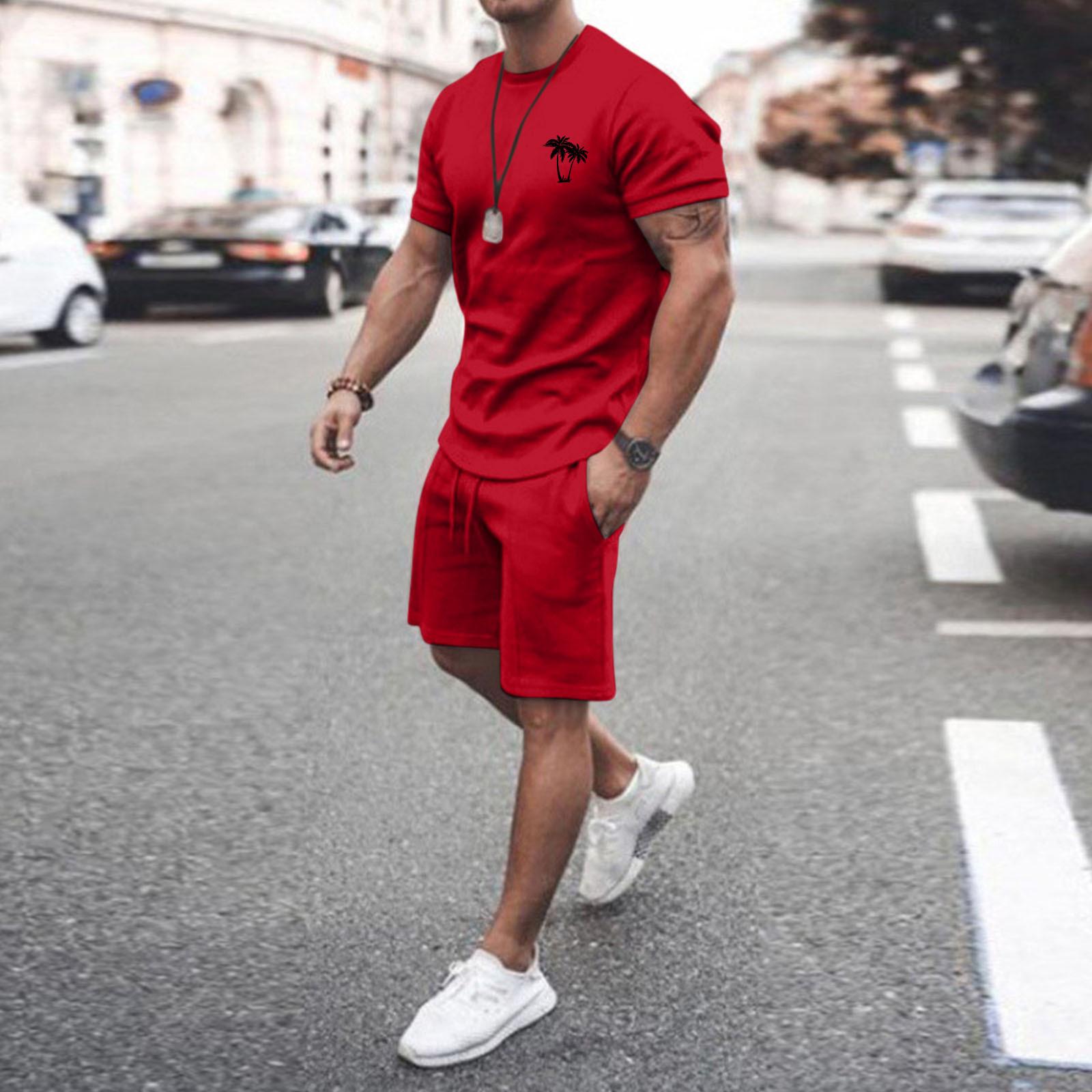 

Мужские комплекты из двух предметов, летние повседневные футболки с короткими рукавами и классические спортивные шорты, комплект спортивного костюма XS красный