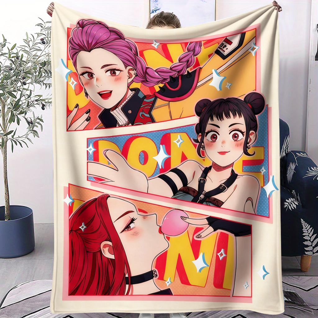 K-Pop Demon Hunters Blanket Hot Rumi Mira Zoey Printed Multifunctional Flannel Throw Blanket Cute Cartoon Gift for KPop Fans