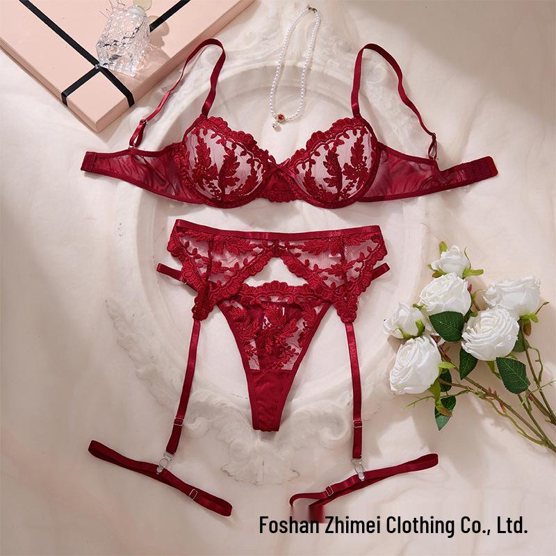 Y Cross-Border Transparent Mesh Lingerie Set: Sexy Three-Piece Women's See-Through Bra
