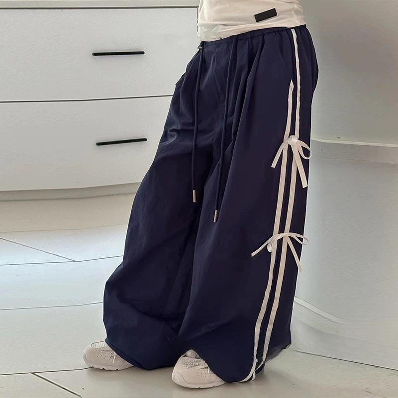 Mädchen Frühlingshosen Kinder Fliege Sweatpants Herbst Süße Hosen Gestreifte Lässige Unterteile Kinder Lockere Unterwäsche