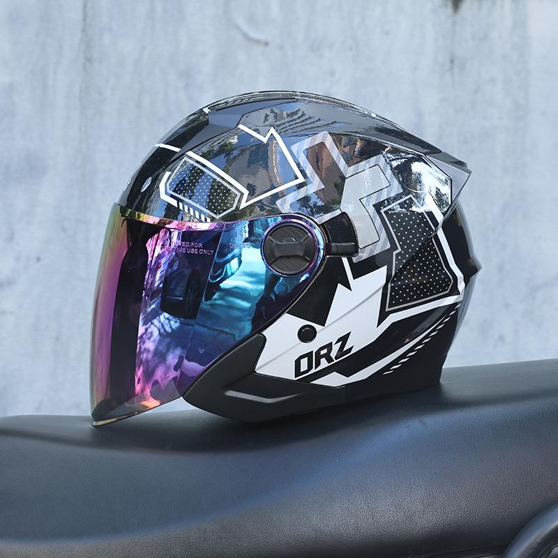 Orz-705-Retro Half Helmet Men's and Women's Four Seasons Dual Lens Electric Bicycle Helmet Pedal Universal Coverage Helmet