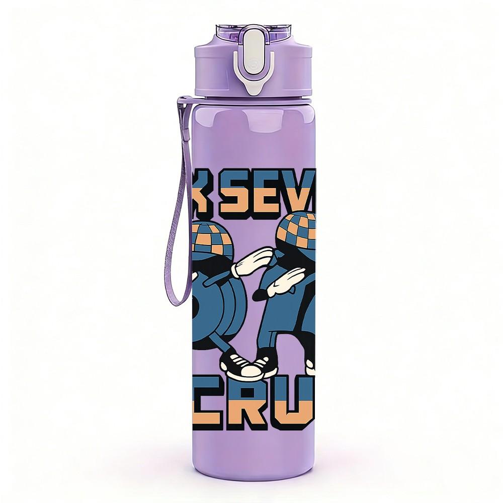 1PC Six Seven Bruh Robot Letter 750ml Color Plastic Sports Water Bottle Leakproof Flip Straw Lid Suitable for Sports Office Home Use