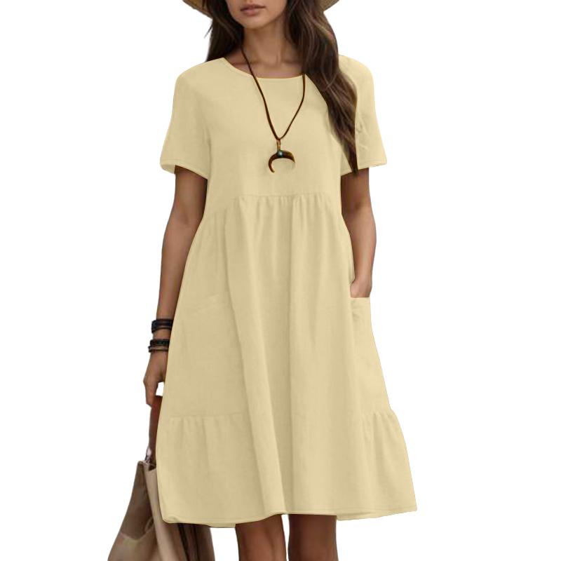 ZANZEA Women Casual Round Neck Loose Summer Short Sleeve Dress