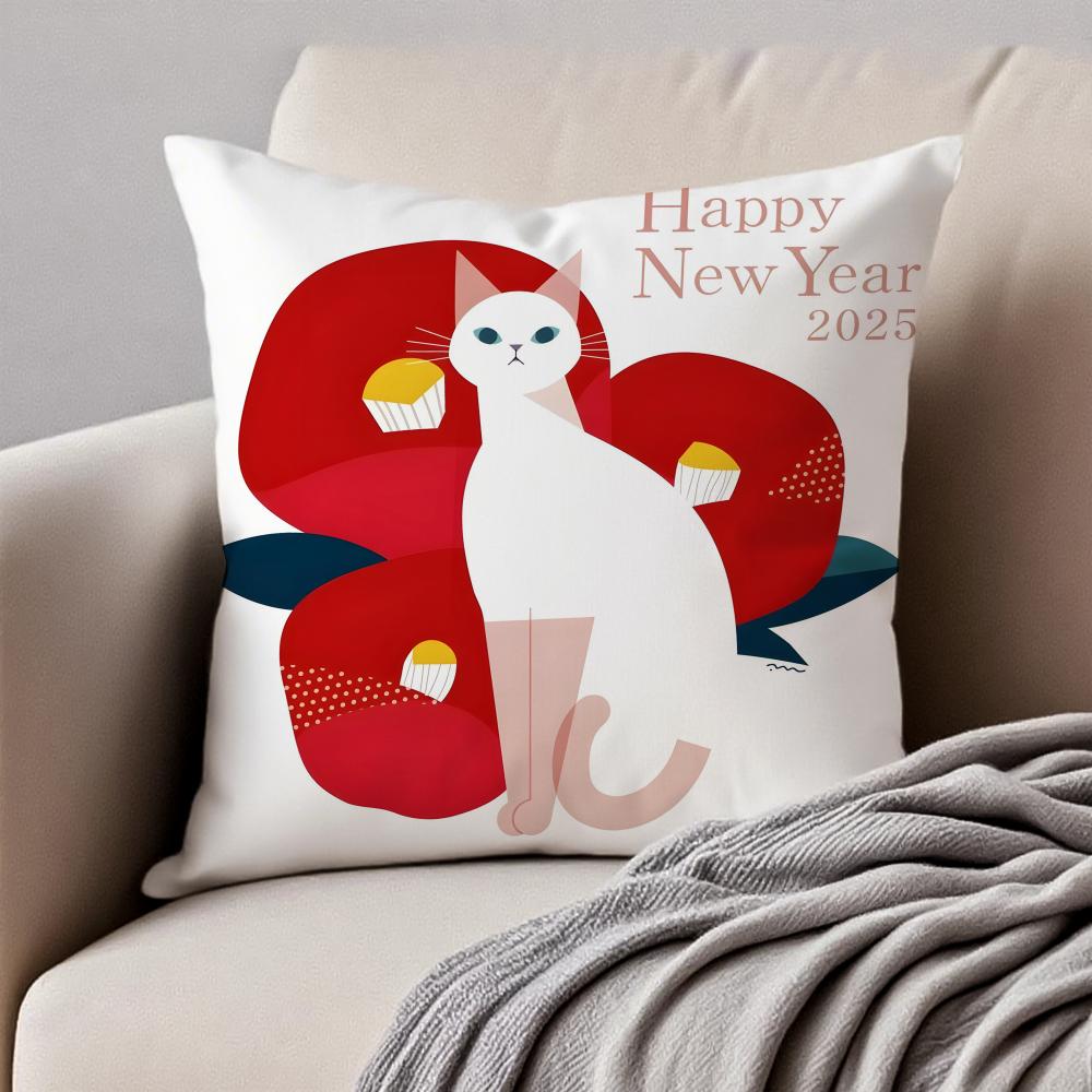 Minimalist Flat Style Illustration Cat Art Cushion Cover Pillowcase Antidustmite Invisible Zipper Short Plush Sofa Cushion