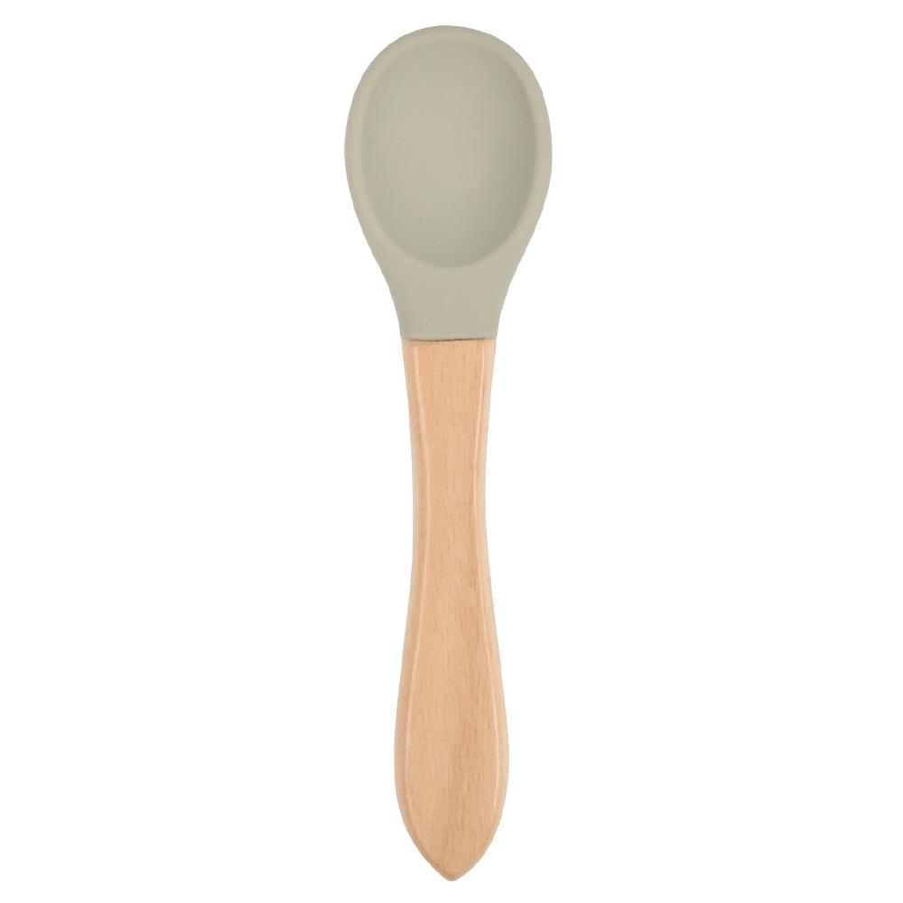 Silicone Baby Bowl & Spoon Set with Wooden Handle and Suction Cup