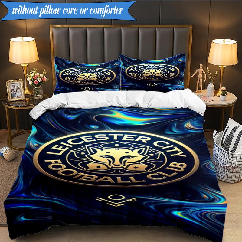 3PCS Leicester City F.C Printed Soft Bedding Set,Including 1pc Duvet Cover And 2pcs Pillowcases Perfect for Bedroom, Dormitory, Fan Gift
