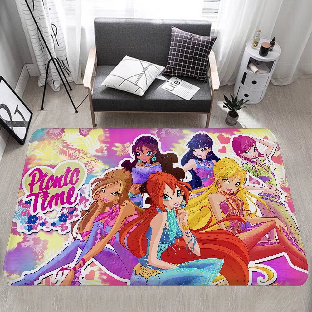 Girl-W-Winx Catoon Clubs Kitchen Mat Nordic Style Bedroom Living Room Doormat Home Balcony Anti-Slip Welcome Rug