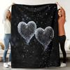 Cozy Black Double Heart Print Flannel Throw Blanket - Soft, Breathable Polyester, Contemporary Style with Sparkling Hearts & Sta