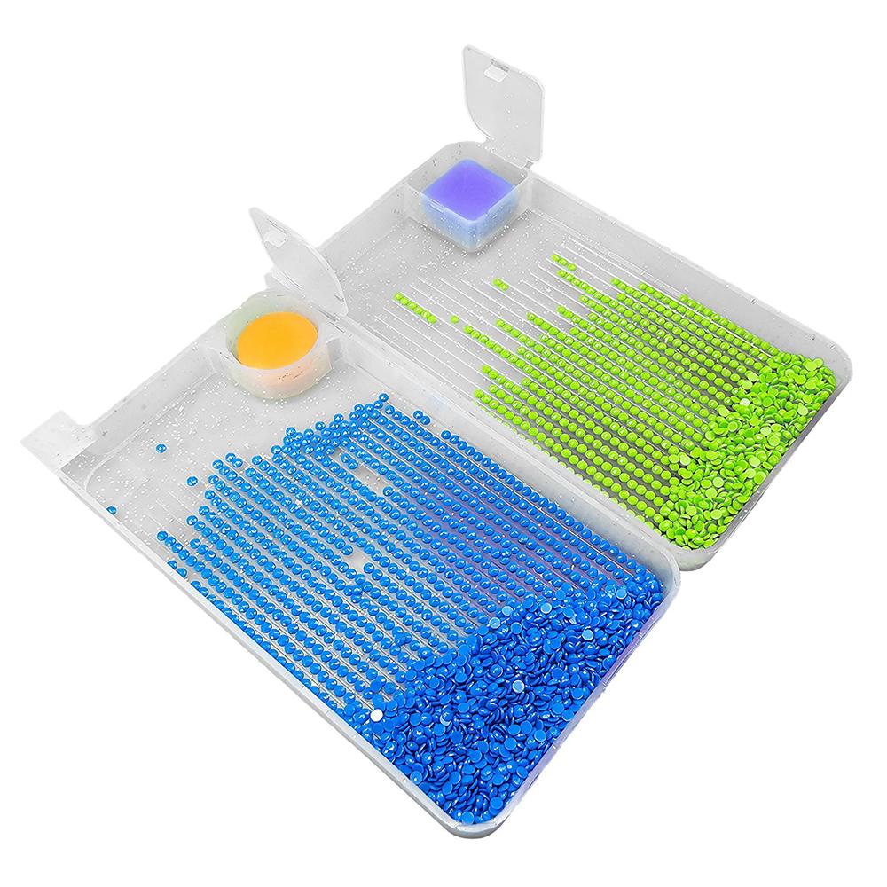 Diamond Painting Tablett Kunstset mit Punktbohrstiften, Bohreraufbewahrungstablett, Pinzette, Klebewachs, Bastelwerkzeuge für Diamond Painting Zubehör