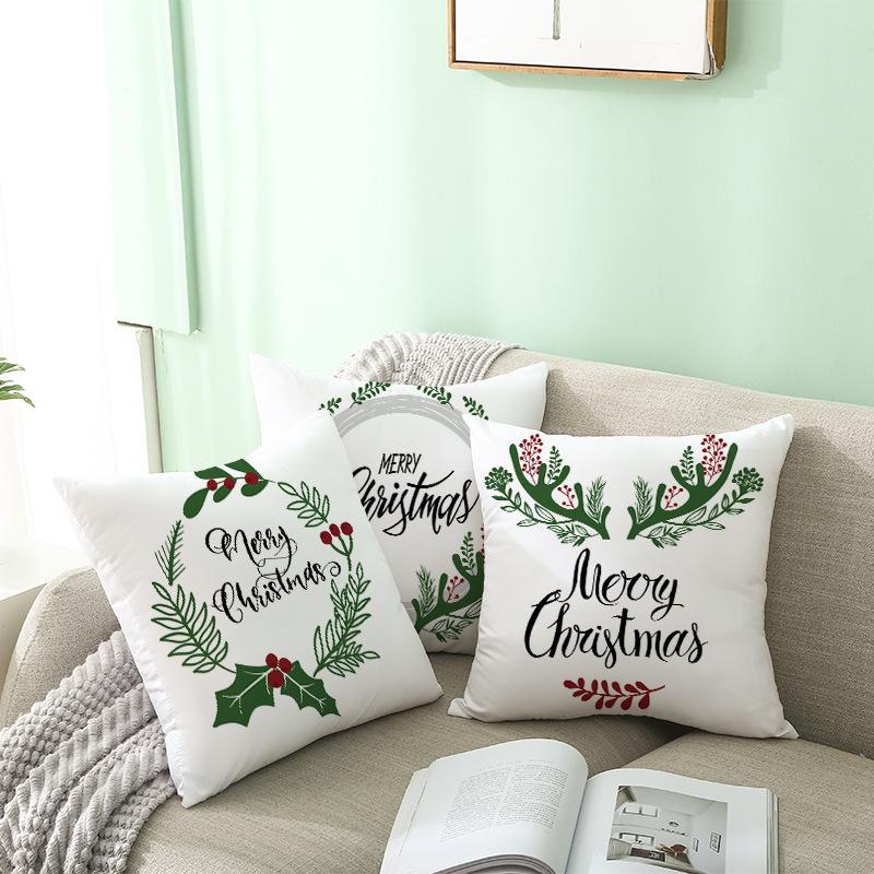 Christmas Pillow Cover Cartoon Letter Print Cushion Cover Office Sofa Pillow Cover Home