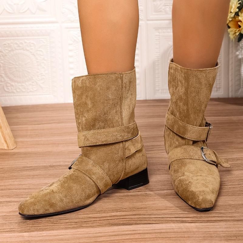 Fashion 2025Fashion Pointed Toe Chunky Woman Ankle Boots Suede Designer Walking Shoes  Trend Winter Eleglant Dress Boots Mujer Zapatos