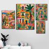 Vibrant Mexican Building Poster Colorful Floral Botanical Landscape Canvas Prints Painting Wall Art for Home Room Decor