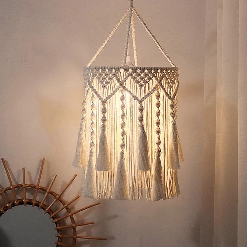 

1PC Handmade Nordic Macrame Lamp Shade Natural Fiber Cord Chandelier Shade 75x30cm бежевий