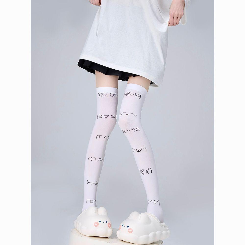 Subculture Soft Girl Emoticon Velvet Thigh-High Socks - Anime Cosplay Over-the-Knee Style