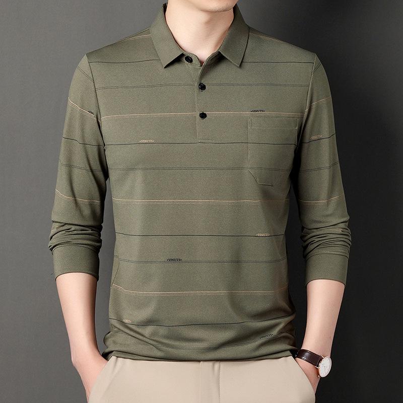 New Spring and Autumn Men's Long-Sleeved Polo Shirt Striped Casual Fashion Polo Collar Men's Top