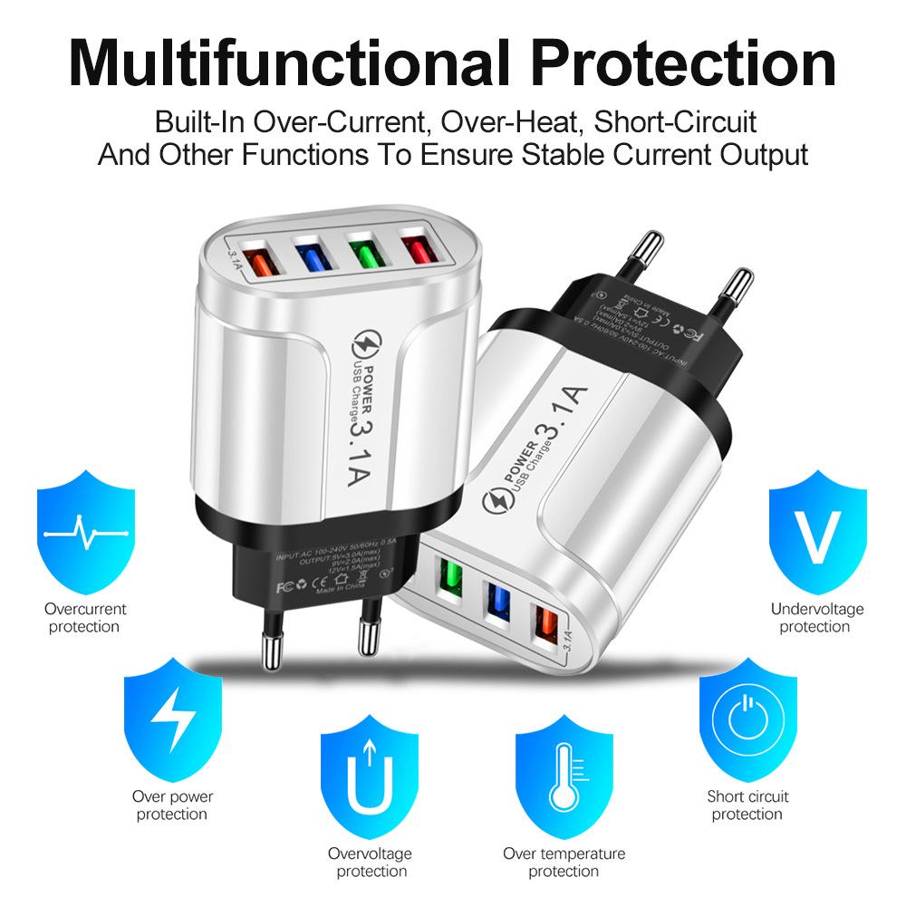 Multi-Port 5V/2.4A Butterfly Travel Charger with 4 USB Ports for EU, US, and UK