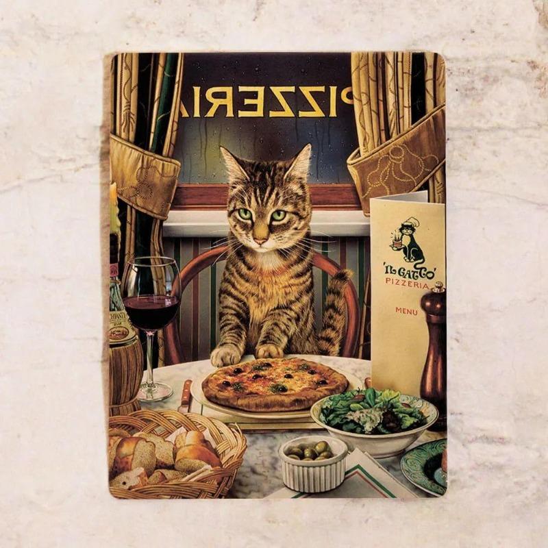 Cats by the Fireplace Metal Sign 20x30cm, Vintage Cozy Wall Art Decor