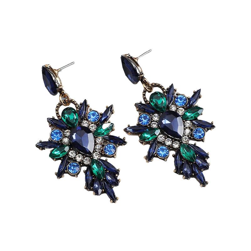 European and American Retro Light Luxury Color Geometric Crystal Earrings Exquisite Shiny Earrings Jewelry Wholesale