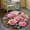 Soft Pink Rose Round Rug Realistic Flower Non Slip Floor Mat for Bedroom Living Room and Bathroom