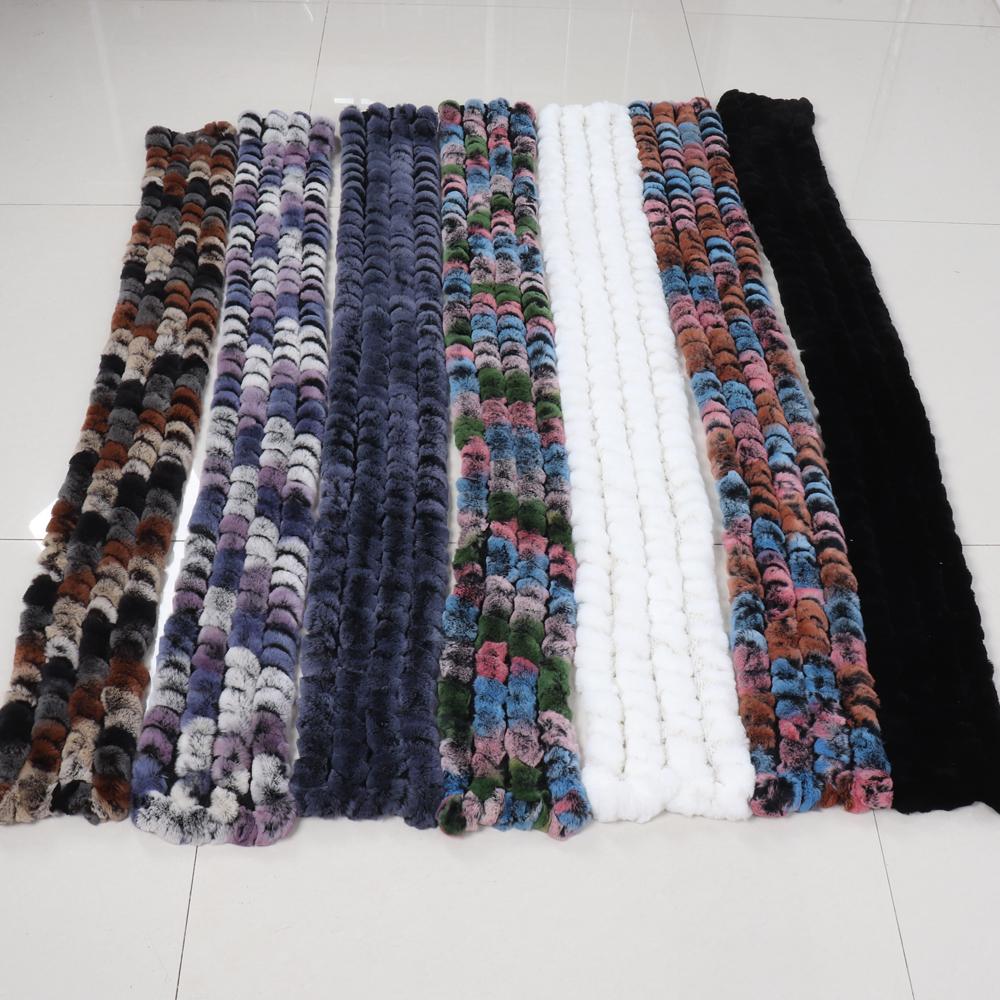 New Brand Knitted Fashion Lady Real Rex Rabbit Fur Scarf Women Winter Warm Natural Fur Scarves Long Style Real Fur Neckerchief
