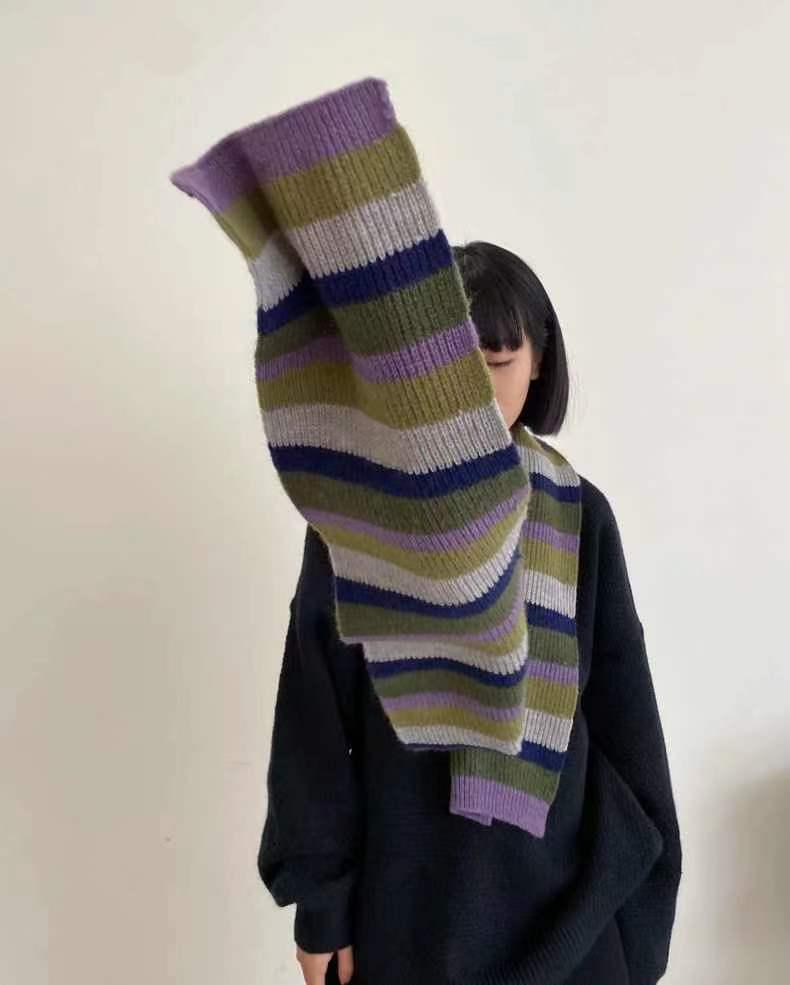 Winter Rainbow Striped Scarf Set: Sweet and Cool Girl's Winter Essential