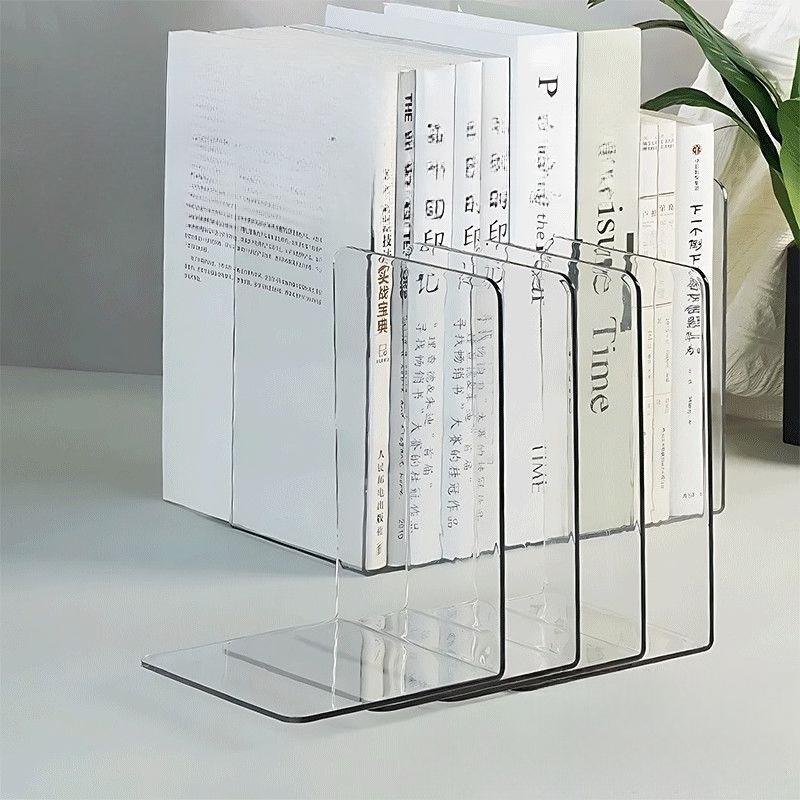 Creative Acrylic Book Stand Transparent Thickened L-shaped Bookshelf Non-slip Student Book Block Office Desk Book Storage and Organizing Rack