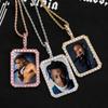 European & American Hip Hop Zircon-Embedded Square Photo Frame Necklace - Custom Image Trendy Street Style Pendant