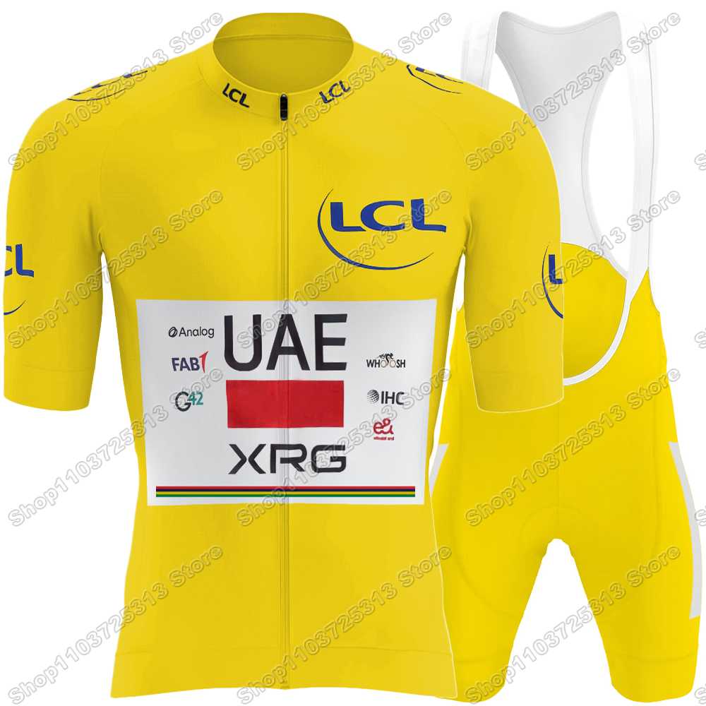 Team Radsporttrikot Set Tadej Pogačar Radsportbekleidung Gelb Grün Rot Gepunktet Weiß Rennrad Trikot Trägerhose