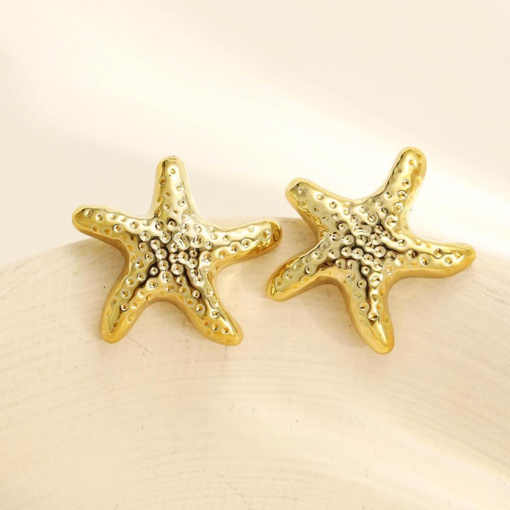 1 Pair Geometric Temperament Casual Starfish Stud Earrings Summer Simple Beach Vacation Style Earrings Ocean Zircon Gift