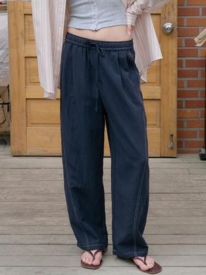 Elssibeui Curved Stitch Wide-Fit Pants_Navy