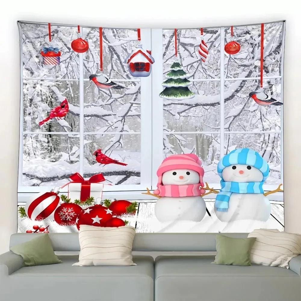 Weihnachtstag Party Dekoration Hintergrundtuch Weihnachtsbaum Schneemann Druck Wandteppich Wohnzimmer Zimmer Heimdekoration