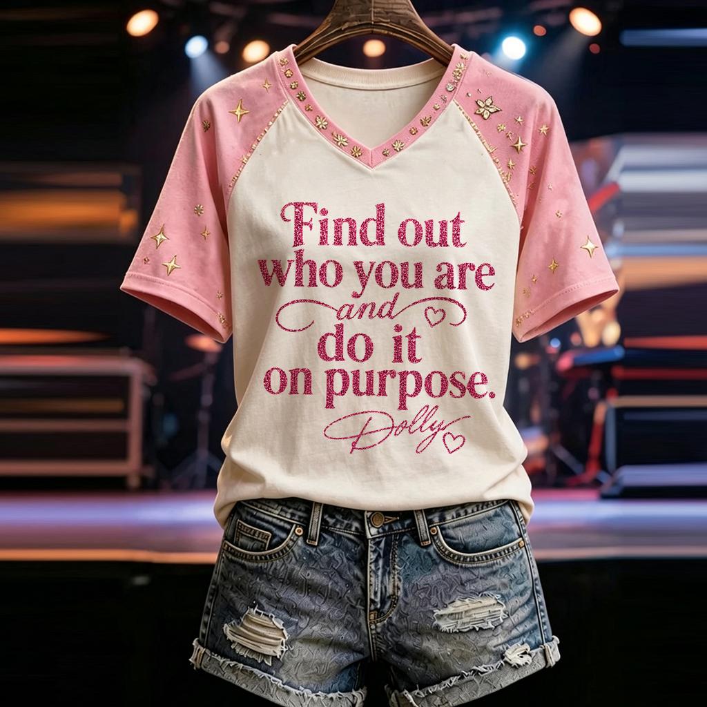 Women's Casual V-Neck Short Sleeve Letter Graphic T-Shirt