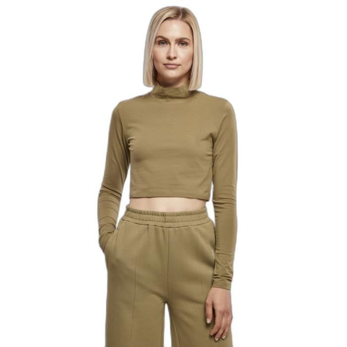 T-shirt À Manches Longues - Urban Classics - Femme - Col Roulé - Vert Olive - Ajusté