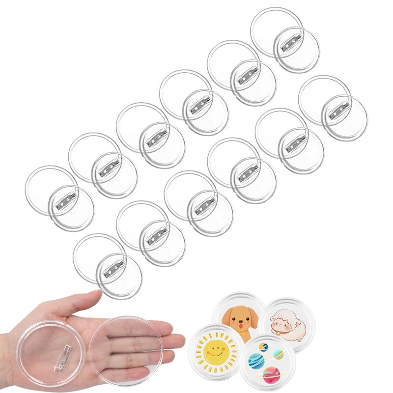12/25/50pcs Acrylic Button Pins Badge Round Clear Pins Blank Buttons Badges Kit for Christmas Craft DIY Badges Making Supplies