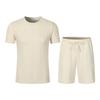 Men's European Solid Color Jacquard Summer Casual Round Neck Short Sleeve T-shirt & Shorts Set