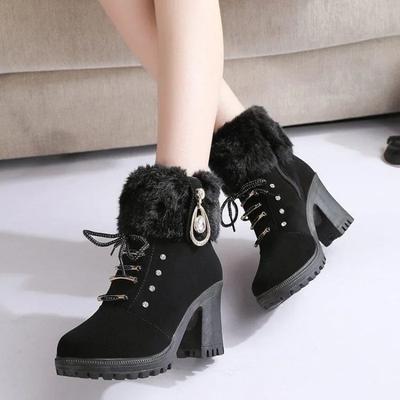 New Autumn and Winter Fashion Boots for Women, Fashionable Thick Heeled Mid Heeled Boots, Plus Size Side Zipper Women's Shoes