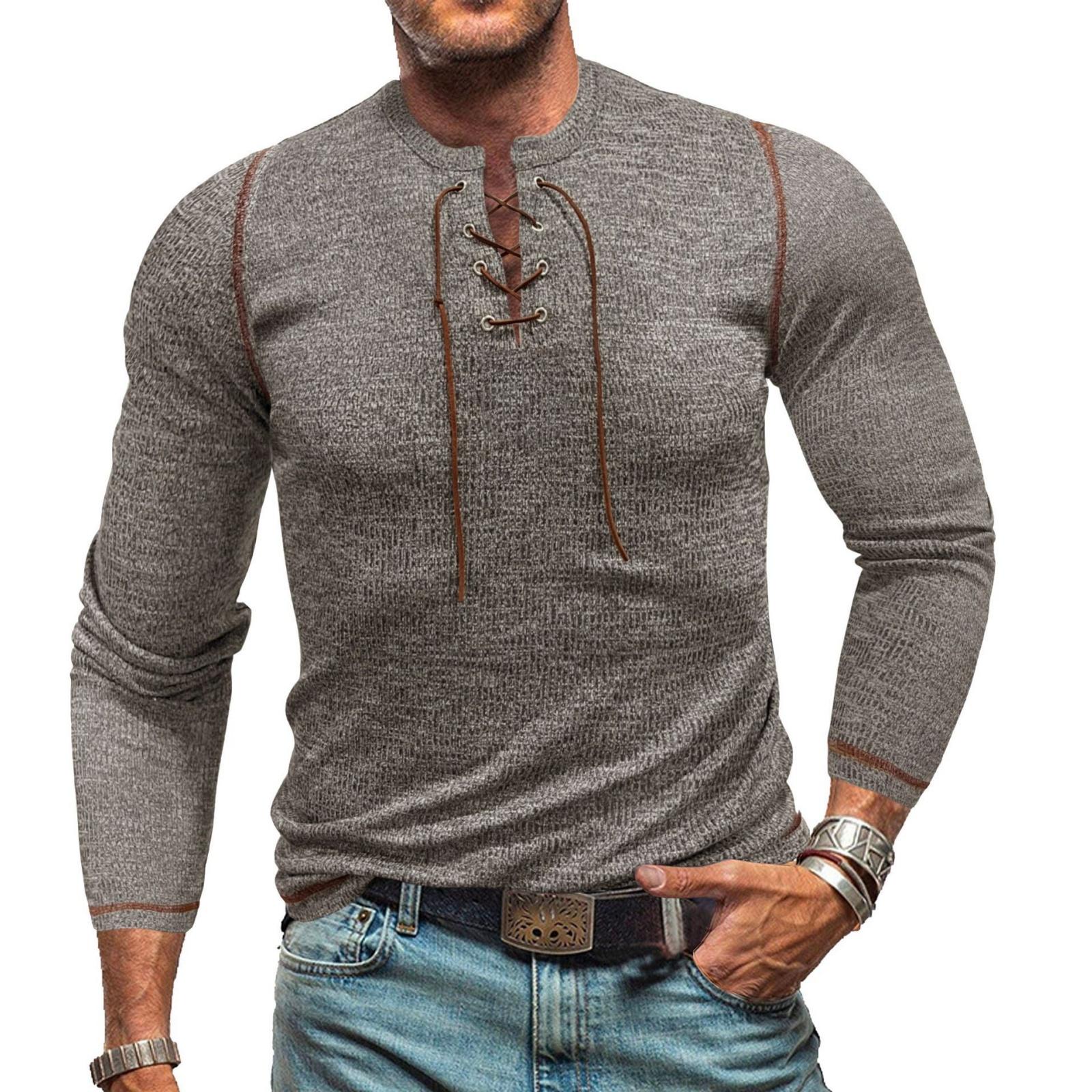 

Men s -color American- Round-neck Ribbed Buttoned Top, Men s Drawstring Collar Long-sleeved Top XXXL хакі
